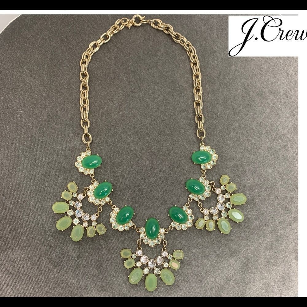 J. Crew green rhinestone Crystal gold-tone statement necklace
